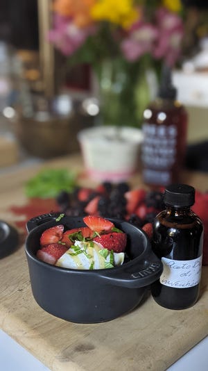 Berry-balsamic-basil dessert jars, which feature a drizzle of salted honey, are the perfect summer treat.