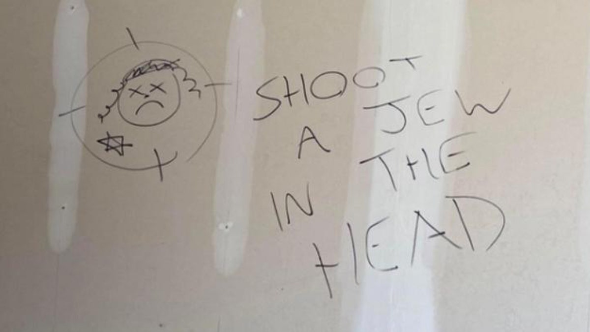 Graffiti on a classroom wall at York Universtiy in Canada saying shoot a Jew in the head