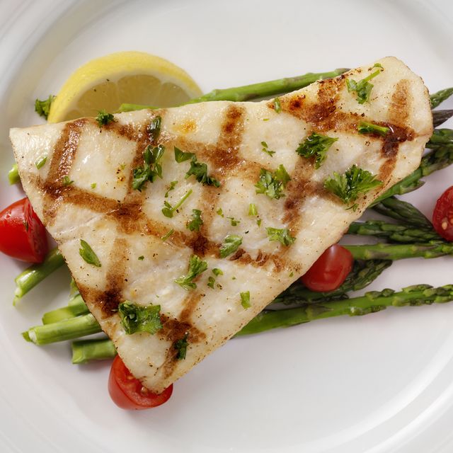 Grilled Halibut with Asparagus and Tomatoes